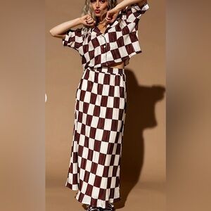 Dressed in LALA|Cest La Vie Plisse Skirt Set|Mocha Latte|Sz Large